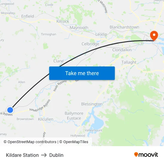 Kildare Station to Dublin map