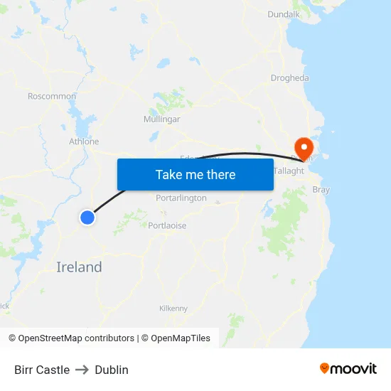Birr Castle to Dublin map