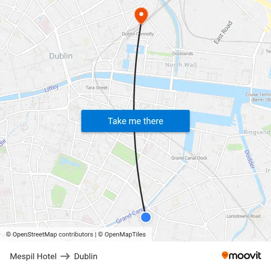 Mespil Hotel to Dublin map