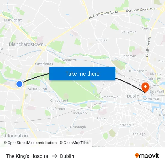 The King's Hospital to Dublin map