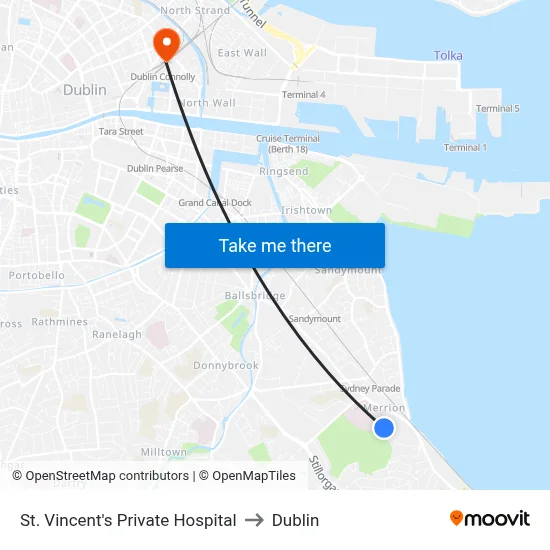St. Vincent's Private Hospital to Dublin map