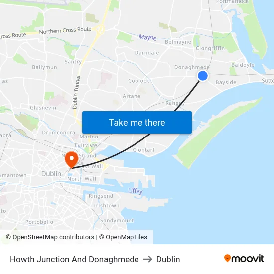 Howth Junction And Donaghmede to Dublin map