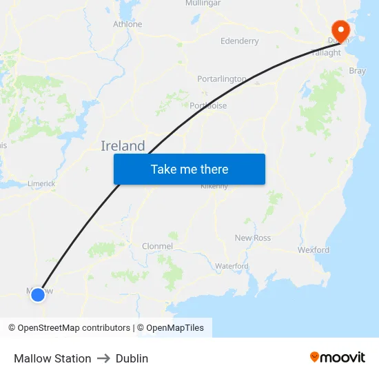 Mallow Station to Dublin map