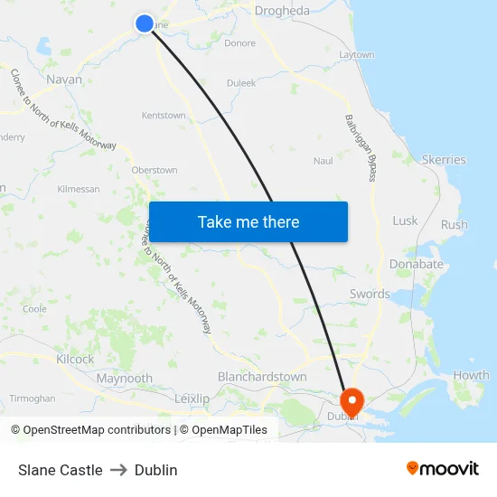 Slane Castle to Dublin map