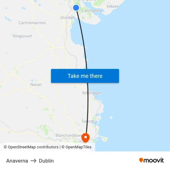 Anaverna to Dublin map