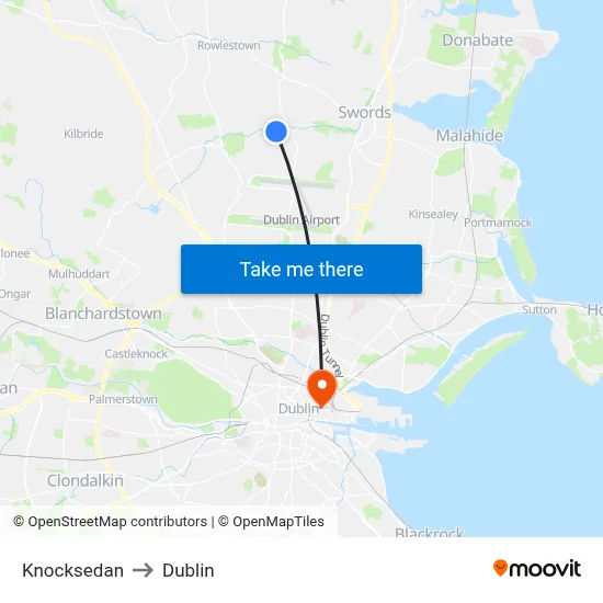 Knocksedan to Dublin map