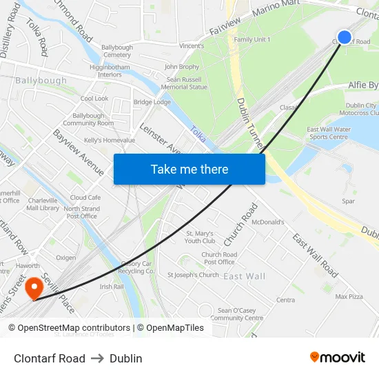 Clontarf Road to Dublin map