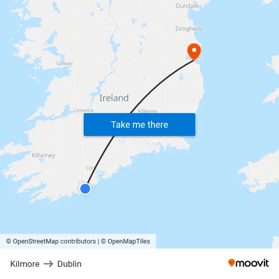 Kilmore to Dublin map