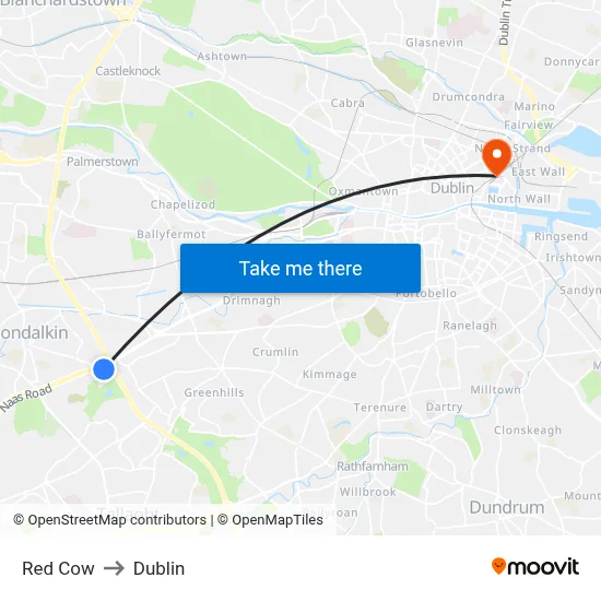 Red Cow to Dublin map