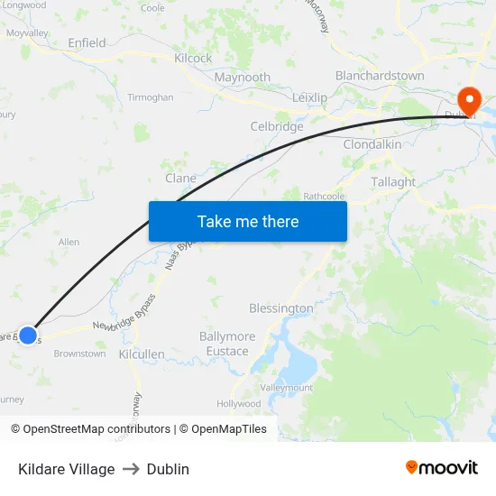 Kildare Village to Dublin map