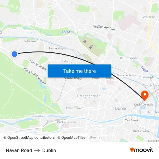 Navan Road to Dublin map