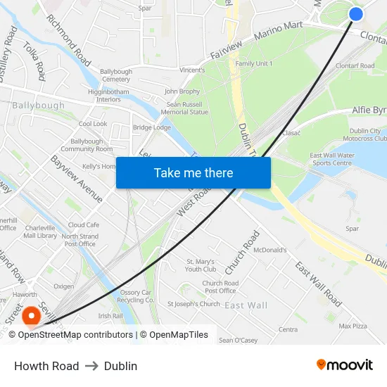 Howth Road to Dublin map