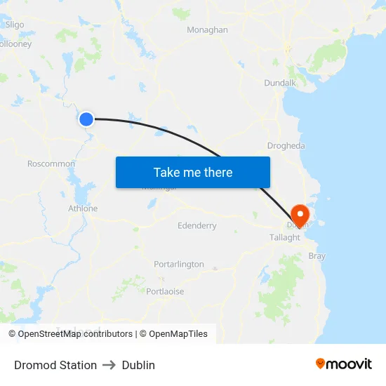 Dromod Station to Dublin map