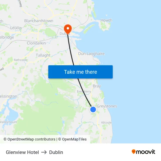 Glenview Hotel to Dublin map