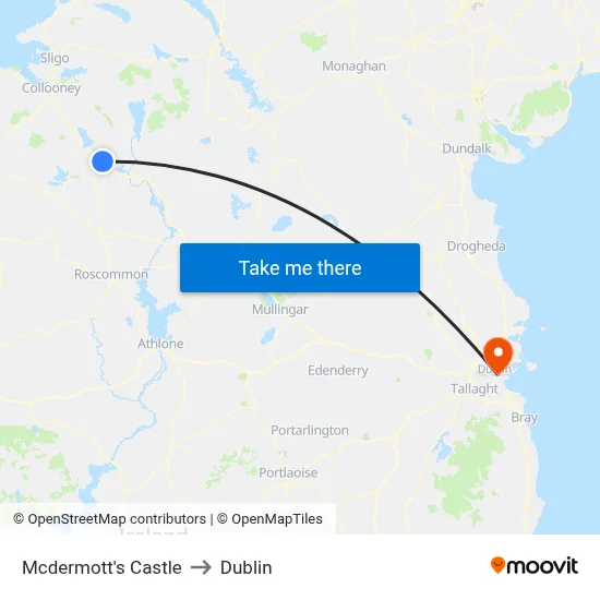 Mcdermott's Castle to Dublin map