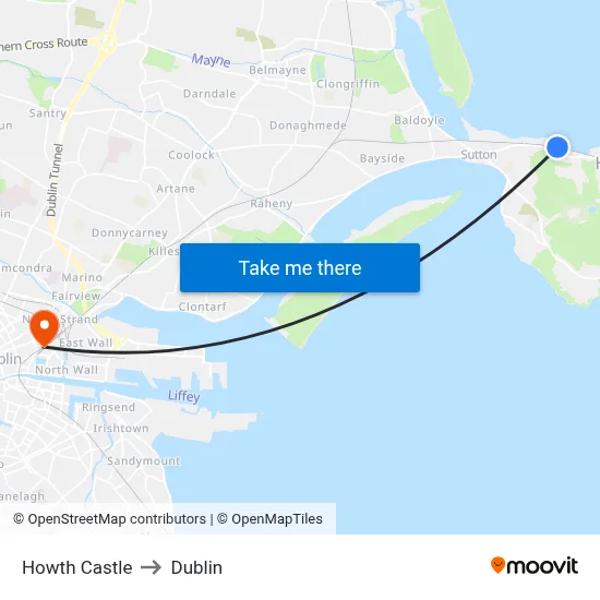 Howth Castle to Dublin map