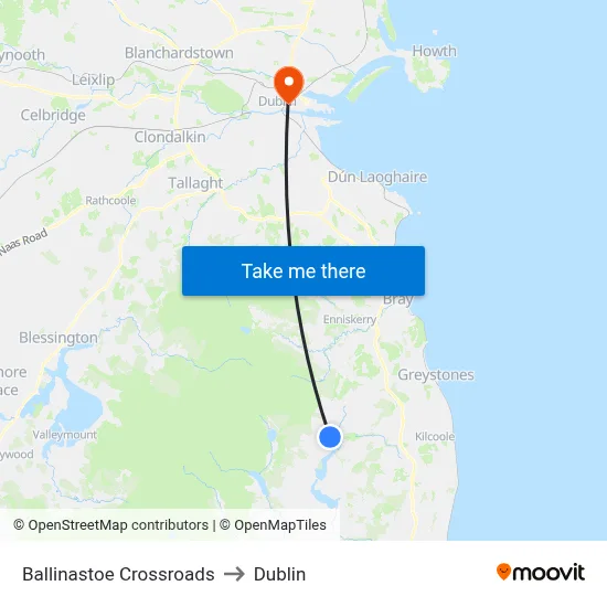 Ballinastoe Crossroads to Dublin map