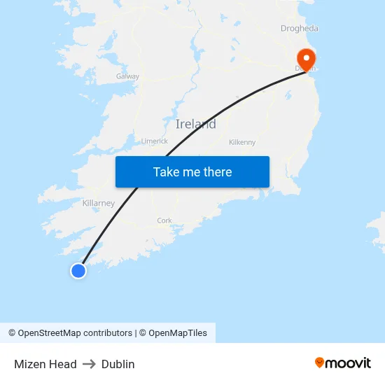 Mizen Head to Dublin map