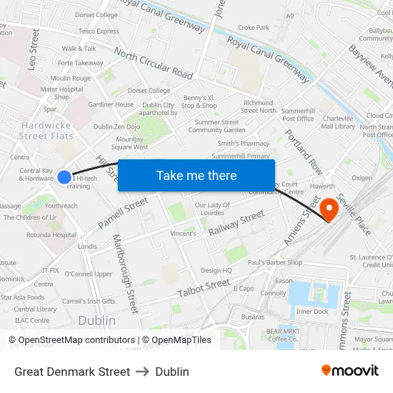 Great Denmark Street to Dublin map