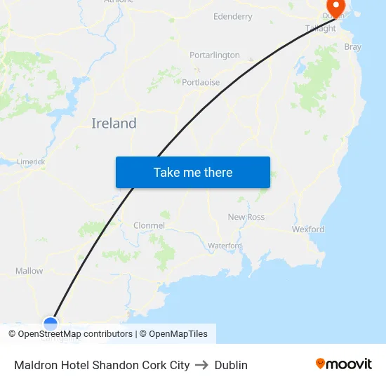 Maldron Hotel Shandon Cork City to Dublin map