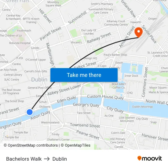 Bachelors Walk to Dublin map