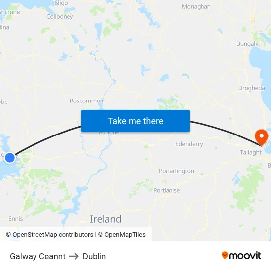 Galway Ceannt to Dublin map