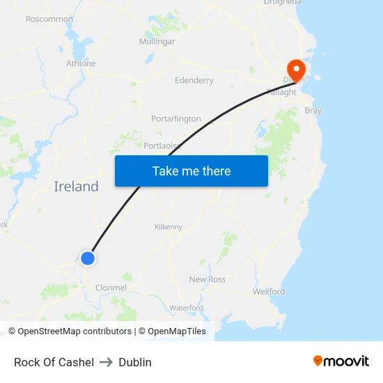 Rock Of Cashel to Dublin map