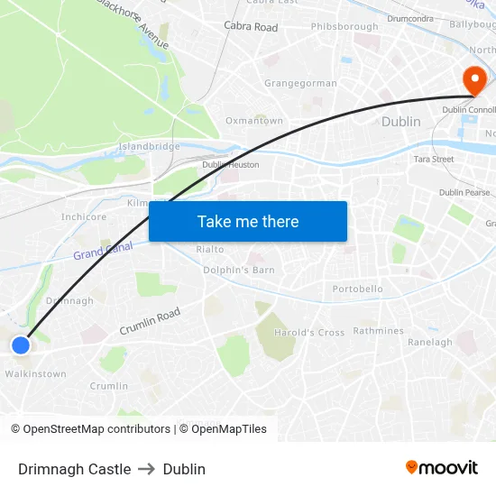 Drimnagh Castle to Dublin map
