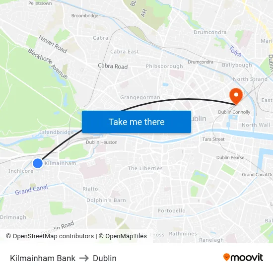 Kilmainham Bank to Dublin map