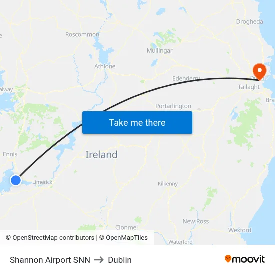 Shannon Airport SNN to Dublin map