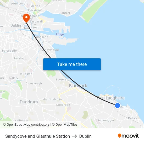 Sandycove and Glasthule Station to Dublin map