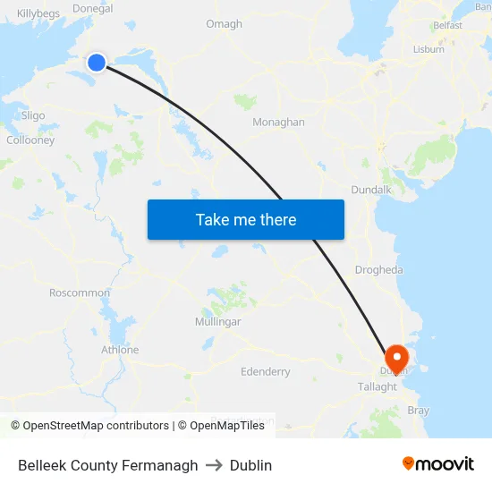 Belleek County Fermanagh to Dublin map