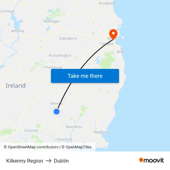 Kilkenny Region to Dublin map