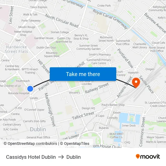 Cassidys Hotel Dublin to Dublin map