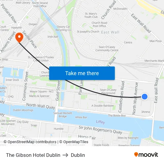 The Gibson Hotel Dublin to Dublin map