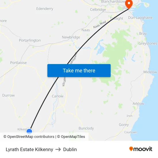 Lyrath Estate Kilkenny to Dublin map