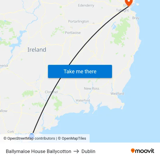 Ballymaloe House Ballycotton to Dublin map