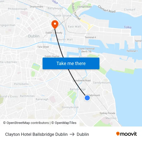 Clayton Hotel Ballsbridge Dublin to Dublin map