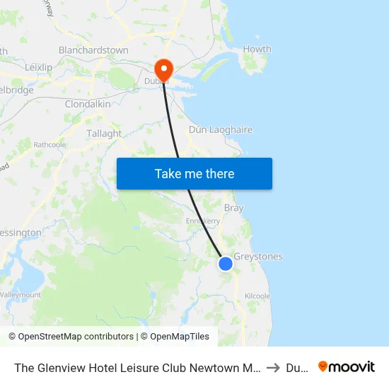 The Glenview Hotel Leisure Club Newtown Mount Kennedy to Dublin map