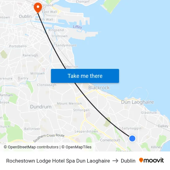 Rochestown Lodge Hotel Spa Dun Laoghaire to Dublin map