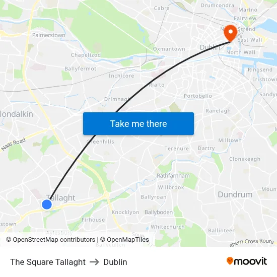 The Square Tallaght to Dublin map