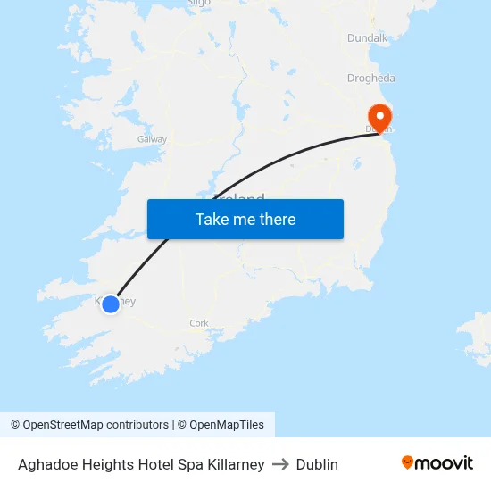 Aghadoe Heights Hotel Spa Killarney to Dublin map