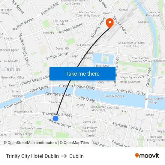 Trinity City Hotel Dublin to Dublin map