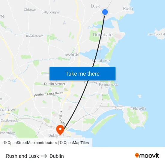 Rush and Lusk to Dublin map
