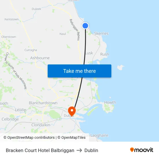 Bracken Court Hotel Balbriggan to Dublin map