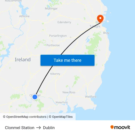 Clonmel Station to Dublin map