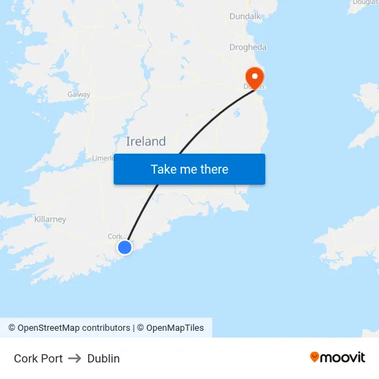 Cork Port to Dublin map