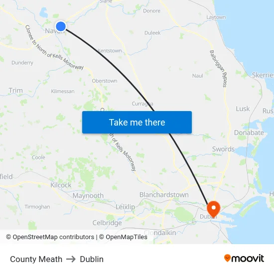 County Meath to Dublin map