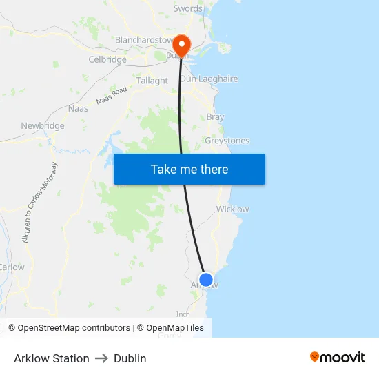Arklow Station to Dublin map