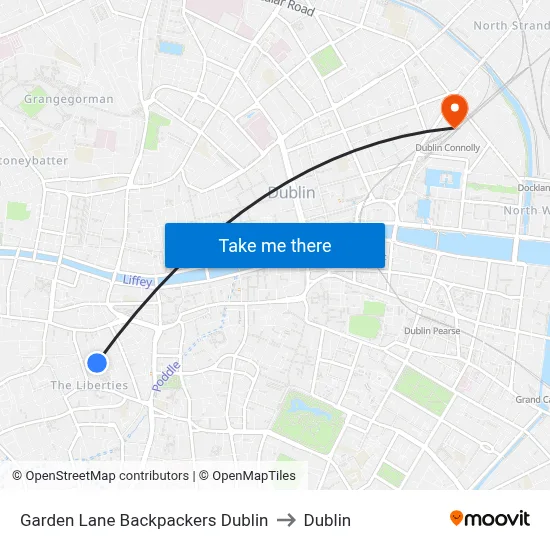 Garden Lane Backpackers Dublin to Dublin map